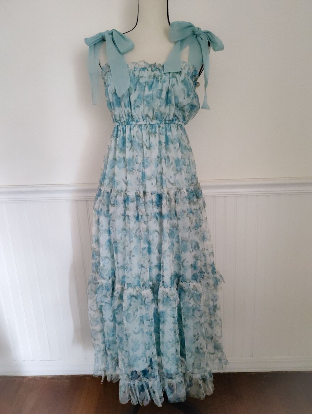August Sky Women's Sheer Lined Cottagecore Feminine Floral Dress